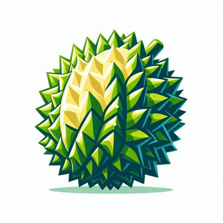 Durian tropical fruit vector illustration isolated on white background. Exotic green durian.のイラスト素材