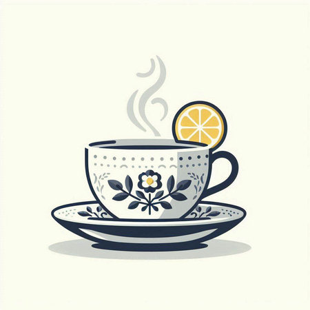 Cup of tea with lemon. Vector illustration in retro style.のイラスト素材