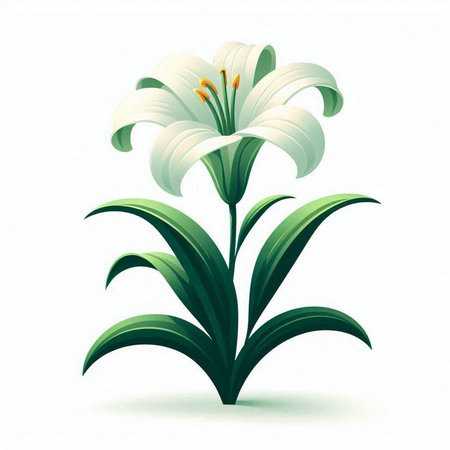 Illustration of a white lily flower on a white background.のイラスト素材