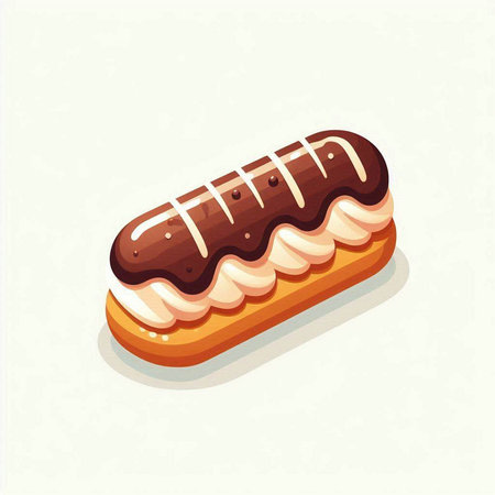 Creamy eclair with chocolate glaze. Vector illustration.のイラスト素材
