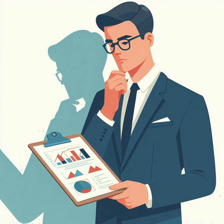 Vector illustration of a businessman with a clipboard and a chart in his handのイラスト素材