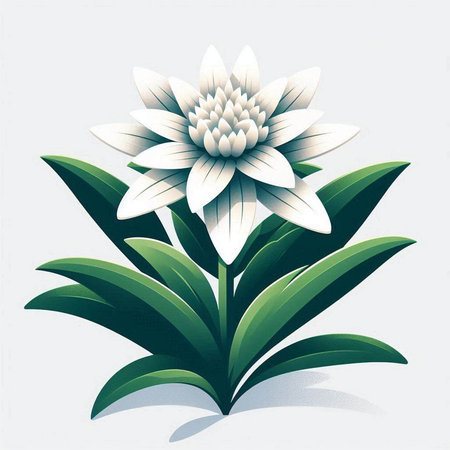 Illustration of a white flower with green leaves on a white backgroundのイラスト素材