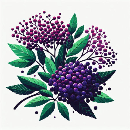 Bunch of rowan berries with leaves and berries. Vector illustration.のイラスト素材