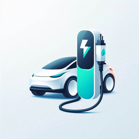 Electric car charging battery on white background. 3D rendering. Digital illustration.のイラスト素材