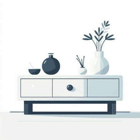 Illustration of a modern living room with a commode and a vaseのイラスト素材
