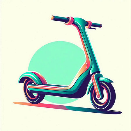 Colorful scooter vector illustration in retro style on a light backgroundのイラスト素材