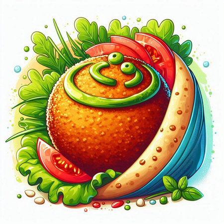 Funny kawaii hamburger with vegetables. Vector illustration.のイラスト素材