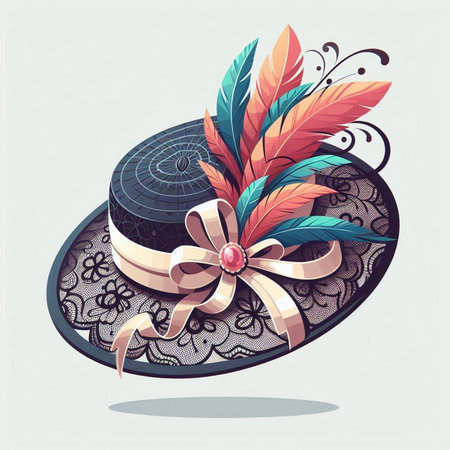 Vintage hat with feathers and bow. Vector illustration in retro style.のイラスト素材