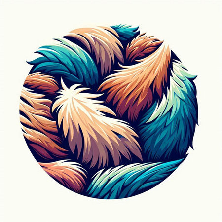 Abstract vector illustration of feathers in the form of a circle on a white backgroundのイラスト素材