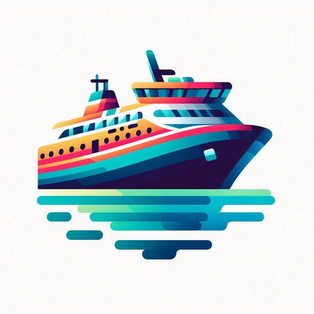 Cruise ship on the water. Vector illustration in retro style.のイラスト素材