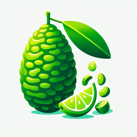 Illustration of lime with slice and leaf on white background - vectorのイラスト素材