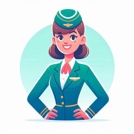 Smiling stewardess in uniform. Vector illustration in cartoon styleのイラスト素材