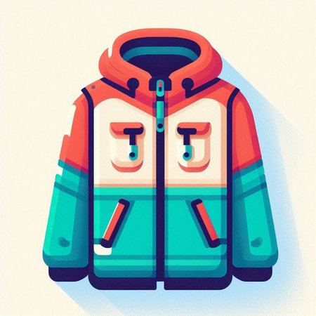 Winter jacket illustration in retro style on white background. Vector illustration.のイラスト素材