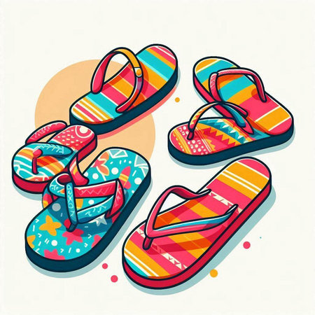 Colorful flip flops on a white background. Vector illustration.のイラスト素材