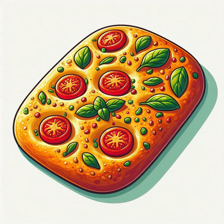 Illustration of a pizza with tomato, mozzarella and basilのイラスト素材