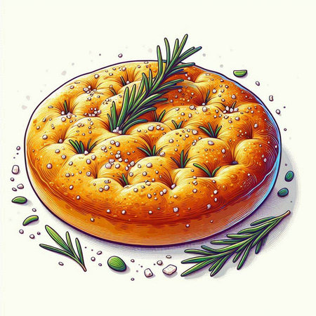 Baked bread with rosemary and sesame seeds. Vector illustration.のイラスト素材