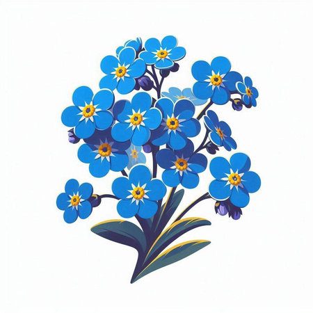 Blue forget-me-not flower isolated on white background. Vector illustration.のイラスト素材
