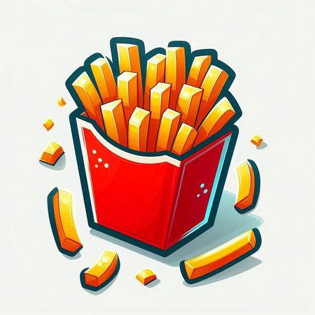 Illustration of a red box with french fries on a white backgroundのイラスト素材