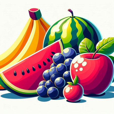 Fruits background with watermelon, apples, grapes and bananas.のイラスト素材