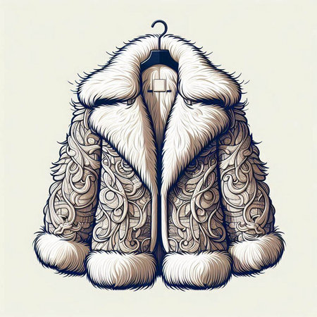 Fur coat with ornament on the hanger. Vector illustration.のイラスト素材