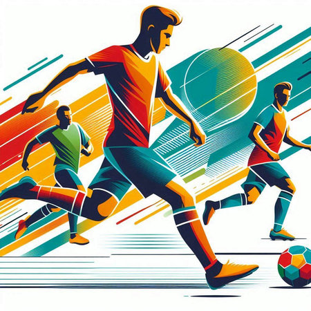 Soccer player with ball in action. Vector illustration of soccer player.のイラスト素材