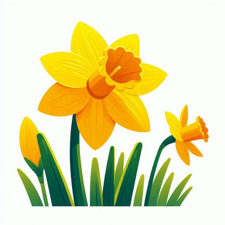 Yellow daffodils on a white background. Vector illustration.のイラスト素材