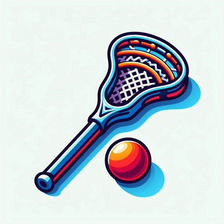 Illustration of a tennis racket with a ball on a white backgroundのイラスト素材