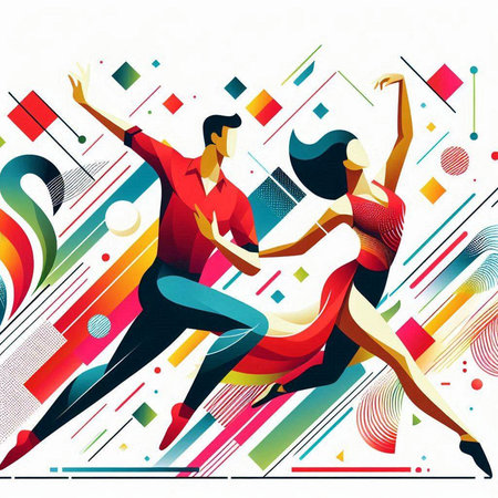 Couple of dancers in dance pose on abstract background, vector illustrationのイラスト素材