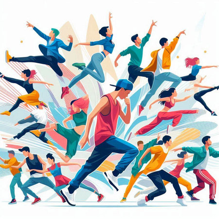 Dancing people, men and women, vector illustration. Flat styleのイラスト素材