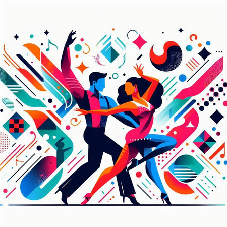 Couple dancing tango. Colorful vector illustration in flat style.のイラスト素材
