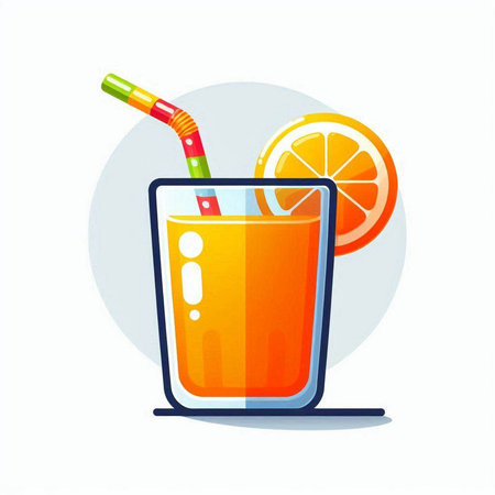 Orange juice in a glass with a straw. Vector flat illustration.のイラスト素材