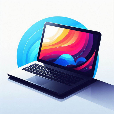 Laptop with colorful abstract background. Vector illustration. Eps 10.のイラスト素材