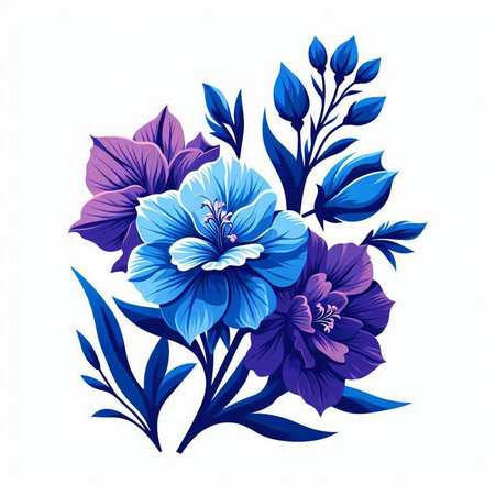 Vector illustration of bouquet of blue hibiscus flowers.のイラスト素材