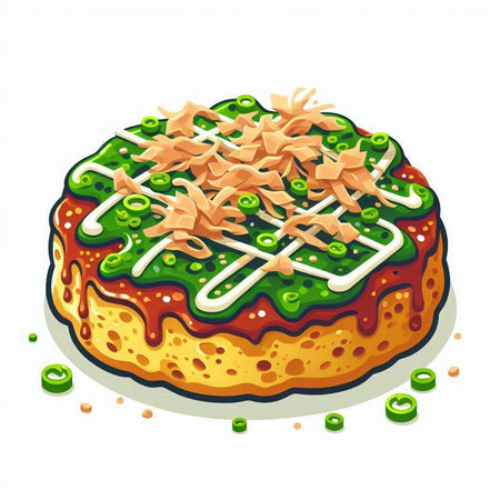 Illustration of a piece of cake with mayonnaise and green peasのイラスト素材