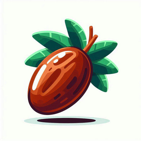 Vector illustration of a ripe red date with leaves on a white backgroundのイラスト素材