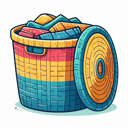 Picnic basket isolated on a white background. Vector cartoon illustration.のイラスト素材