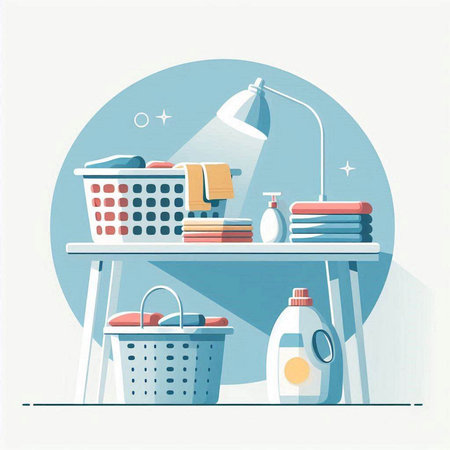 Laundry room interior. Cleaning service. Vector illustration.のイラスト素材