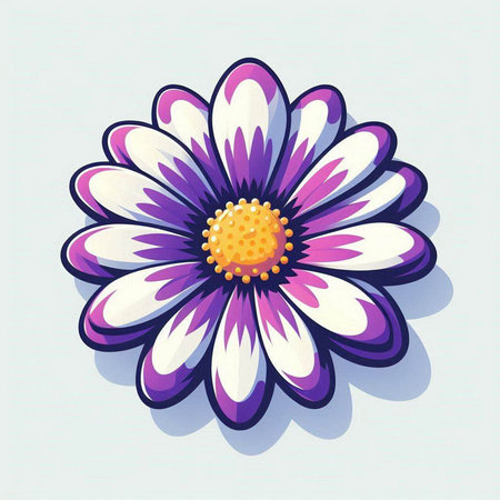 Illustration of a purple daisy on a light blue background.のイラスト素材
