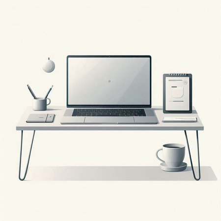 Laptop and coffee cup on a white background. Vector illustration.のイラスト素材