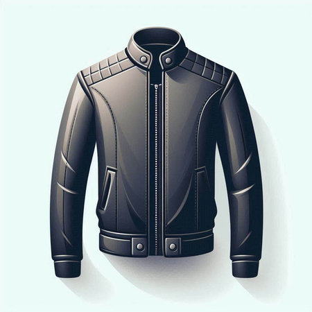 Black leather jacket isolated on white background. Realistic vector illustration.のイラスト素材