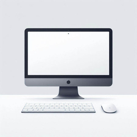 Computer with blank screen and keyboard on white background. 3D renderingのイラスト素材