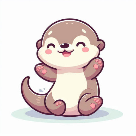 Cute little baby otter sitting on the ground. Vector illustration.のイラスト素材