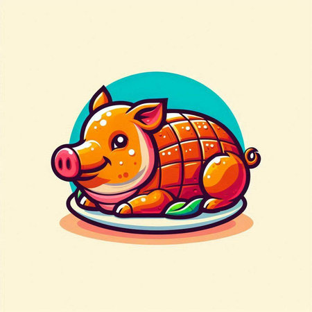 Illustration of a cute pig on a plate. Vector illustration.のイラスト素材
