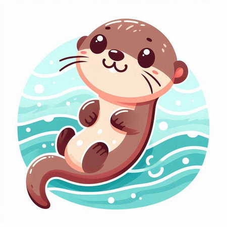 Cute cartoon otter swimming in the sea. Vector illustration.のイラスト素材