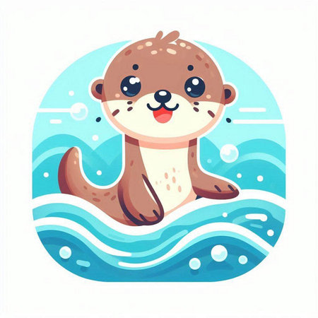 Cute cartoon otter swimming in the sea. Vector illustration.のイラスト素材