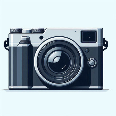 Retro camera on a blue background. Vector illustration in cartoon style.のイラスト素材