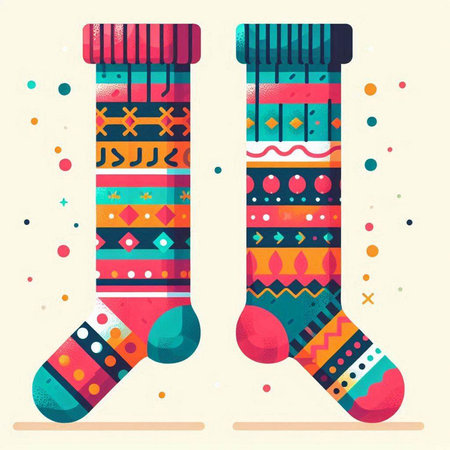 Colorful socks with ethnic ornament on a light background. Vector illustration.のイラスト素材