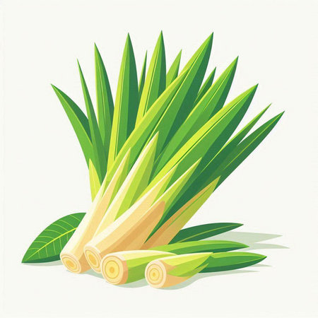 Illustration of fresh sugarcane with green leaves on white backgroundのイラスト素材