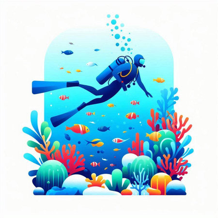Scuba diving in the sea. Underwater world. Vector illustration.のイラスト素材