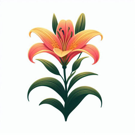 Beautiful lily flower isolated on white background. Vector illustration.のイラスト素材